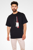 Elektro Gitar Baskılı Unisex Siyah Oversize Tişört - Tshirt