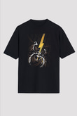 Elektro Gitar Baskılı Unisex Siyah Oversize Tişört - Tshirt