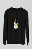 Elektro Gitar Baskılı Unisex Siyah Sweatshirt