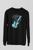 Elektro Gitar Baskılı Unisex Siyah Sweatshirt