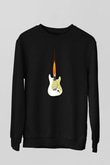 Elektro Gitar Baskılı Unisex Siyah Sweatshirt