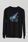Elektro Gitar Baskılı Unisex Siyah Sweatshirt