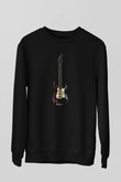 Elektro Gitar Baskılı Unisex Siyah Sweatshirt