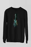 Elektro Gitar Baskılı Unisex Siyah Sweatshirt