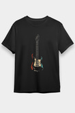 Elektro Gitar Baskılı Unisex Siyah Tişört - Tshirt