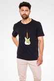 Elektro Gitar Baskılı Unisex Siyah Tişört - Tshirt