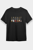 Elektro Gitar Baskılı Unisex Siyah Tişört - Tshirt