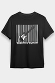 Elektro Gitar Baskılı Unisex Siyah Tişört - Tshirt