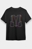 Elektro Gitar Baskılı Unisex Siyah Tişört - Tshirt