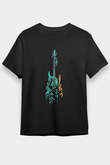Elektro Gitar Baskılı Unisex Siyah Tişört - Tshirt