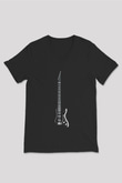 Elektro Gitar Baskılı Unisex Siyah V Yaka Tişört - Tshirt
