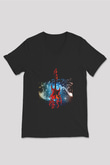 Elektro Gitar Baskılı Unisex Siyah V Yaka Tişört - Tshirt