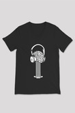 Elektro Gitar Baskılı Unisex Siyah V Yaka Tişört - Tshirt
