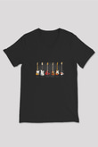 Elektro Gitar Baskılı Unisex Siyah V Yaka Tişört - Tshirt