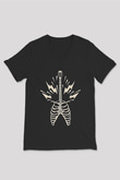 Elektro Gitar Baskılı Unisex Siyah V Yaka Tişört - Tshirt