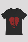 Elektro Gitar Baskılı Unisex Siyah V Yaka Tişört - Tshirt