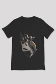 Elektro Gitar Baskılı Unisex Siyah V Yaka Tişört - Tshirt