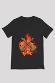 Elektro Gitar Baskılı Unisex Siyah V Yaka Tişört - Tshirt