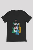 Elektro Gitar Baskılı Unisex Siyah V Yaka Tişört - Tshirt