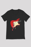 Elektro Gitar Baskılı Unisex Siyah V Yaka Tişört - Tshirt