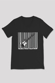 Elektro Gitar Baskılı Unisex Siyah V Yaka Tişört - Tshirt