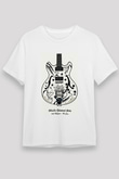 Elektro Gitar Unisex Baskılı Beyaz Tişört - Tshirt