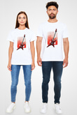 Elektro Gitar Unisex Baskılı Beyaz Tişört - Tshirt