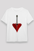 Elektro Gitar Unisex Baskılı Beyaz Tişört - Tshirt