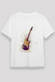 Elektro Gitar Unisex Baskılı Beyaz Tişört - Tshirt