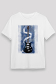Elektro Gitar Unisex Baskılı Beyaz Tişört - Tshirt