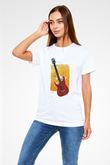 Elektro Gitar Unisex Baskılı Beyaz Tişört - Tshirt