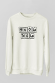 Elementlerden Oluşan Nikola Tesla Baskılı Unisex Beyaz Sweatshirt