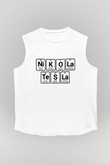 Elementlerden Oluşan Nikola Tesla Baskılı Unisex Beyaz Kolsuz Tişört