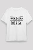 Elementlerden Oluşan Nikola Tesla Baskılı Unisex Beyaz Tişört