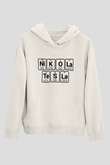 Elementlerden Oluşan Nikola Tesla Baskılı Unisex Beyaz Hoodie