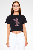 Elmo Half Skeleton Baskılı  Siyah  Crop Top Tişört