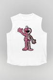 Elmo Half Skeleton Baskılı Unisex Beyaz Kolsuz Tişört