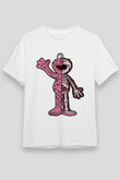 Elmo Half Skeleton Baskılı Unisex Beyaz Tişört
