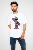 Elmo Half Skeleton Baskılı Unisex Beyaz Oversize Tişört