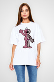 Elmo Half Skeleton Baskılı Unisex Beyaz Oversize Tişört