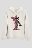 Elmo Half Skeleton Baskılı Unisex Beyaz Hoodie