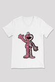 Elmo Half Skeleton Baskılı Unisex Beyaz V Yaka Tişört