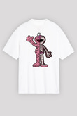 Elmo Half Skeleton Baskılı Unisex Beyaz Oversize Tişört