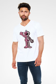 Elmo Half Skeleton Baskılı Unisex Beyaz V Yaka Tişört