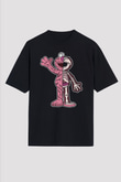 Elmo Half Skeleton Baskılı Unisex Siyah Oversize Tişört