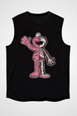 Elmo Half Skeleton Baskılı Unisex Siyah Kolsuz Tişört