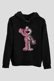 Elmo Half Skeleton Baskılı Unisex Siyah Hoodie