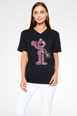 Elmo Half Skeleton Baskılı Unisex Siyah V Yaka Tişört
