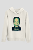 Elon Musk Baskılı Beyaz Unisex Kapüşonlu Sweatshirt