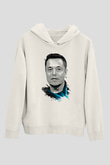 Elon Musk Baskılı Beyaz Unisex Kapüşonlu Sweatshirt